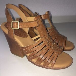 Kork Ease Tan Heel wedge Strappy Sandal SZ 6